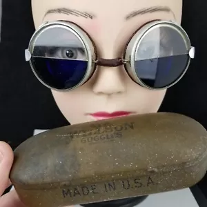 Vtg. Willson safety goggles glasses Welding Aviator Motorcycle Steampunk Split - Picture 1 of 14