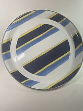 Golden Rabbit Enamelware 16" Serving Tray Platter Stripes Blue White Yellow
