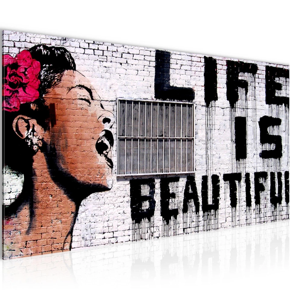 Wandbild Banksy Life is Beautiful Bild XXL Wohnzimmer Bilder 100x40 cm grau - Bild 1 von 1