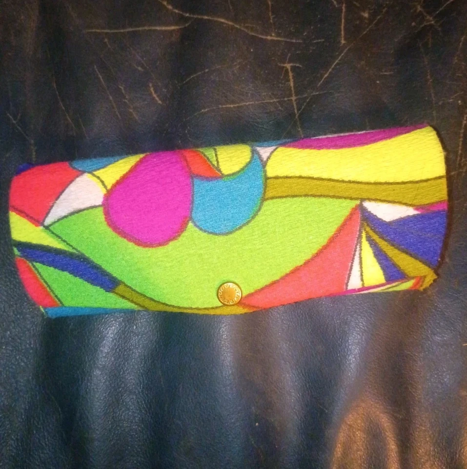 Gafas de tela con patrón colorido psicodélico vintage de los años 60 estuche rígido cierre a presión Foto 1 de 4