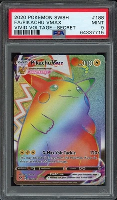 2020 Pokemon SWSH Vivid Voltage Pikachu Vmax 188/185 Secret PSA 9 Mint Full Art - Image 1 of 2