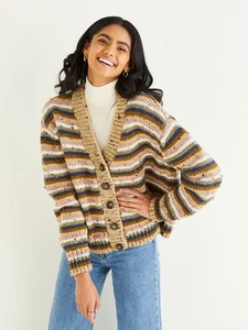 10342 Ladies Chunky Striped Cardigan Knitting Pattern knit paper hard copy - Picture 1 of 1
