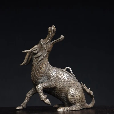 Quemador de incienso Kirin de cobre dorado y plata Foto 1 de 4