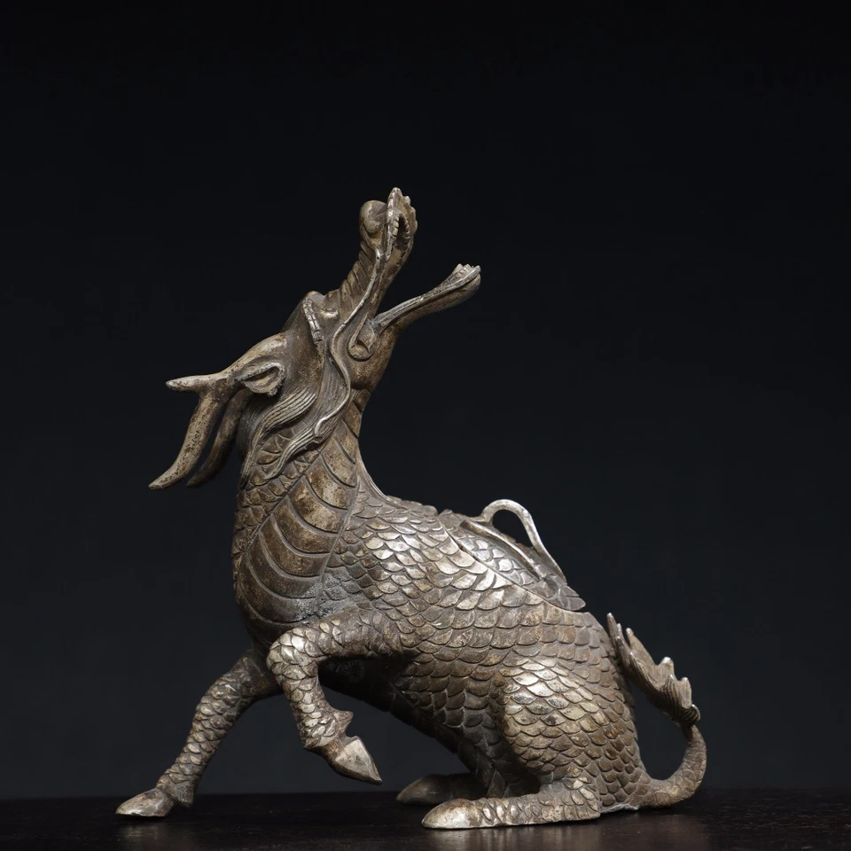 Quemador de incienso Kirin de cobre dorado y plata Foto 1 de 4