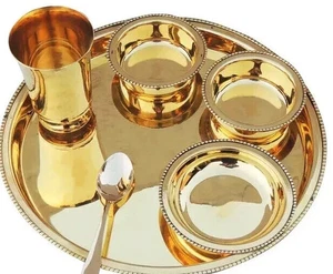 Pure Brass Thali Set Dinner Set For Home Kitchen Decor & Dinner Wear set - Picture 1 of 5