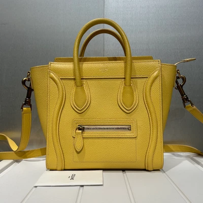 Celine Drummed Calfskin Luggage Shoulder Bag Nano Yellow - Image 1 of 4