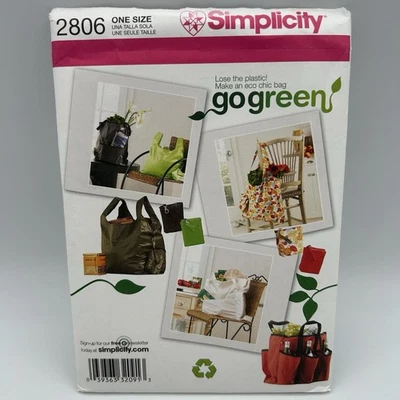 Simplicity #2806 Go Green Shopping Bags Sewing Pattern, New - Image 1 of 4