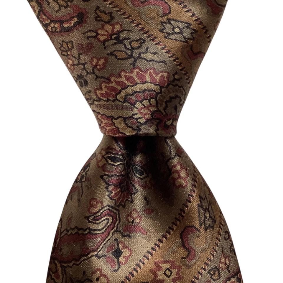 Corbata de hombre SULKA 100 % seda de diseñador de lujo a rayas florales marrón/borgoña usada en excelente estado Foto 1 de 3