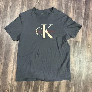 Calvin Klein T Shirt Uomo Piccolo Monogramma Grande Logo Manica Corta Girocollo Retro Grigio - Foto 1 di 7
