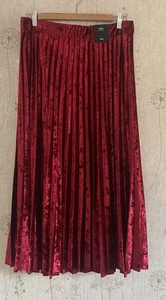 MARKS & SPENCERS Skirt Midi Pleated Red Velour Velvet Elasticated NWT UK14 - Picture 1 of 8
