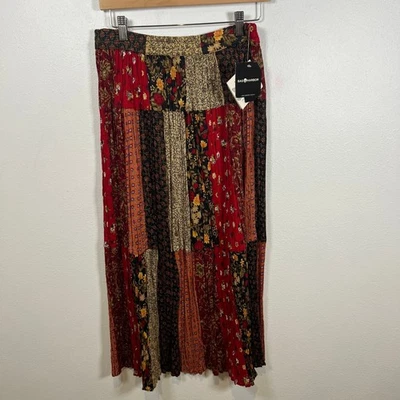 复古 Sag Harbor 拼布 Midi 裙,尺寸小号,弹性腰波西米亚 — 第 1/4 张图片