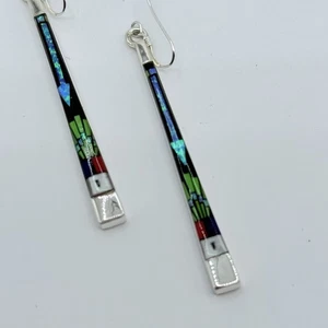 Pendientes colgantes/gotas con incrustaciones de piedras preciosas multicolores de plata de ley flecha dios del sol - Imagen 1 de 6