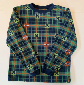 Minecraft TNT Boys Pajama Top Fleece Long Sleeve Size L 10-12 Vintage Blue Green - Picture 1 of 11