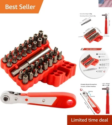 34-Piece Tamper-Proof Screwdriver Bit Set with Ratcheting Wrench & Organizer - Image 1 of 4