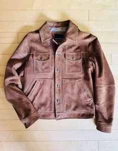 Banana Republic Men's Brown Suede Leather Trucker Jacket Size Medium M - Picture 1 of 3