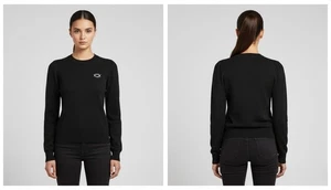 Suéter de punto negro POPSUGAR para mujer - talla S - ojos bordados, ribete acanalado - Imagen 1 de 9