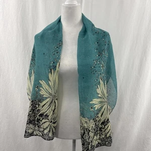 Vintage Blumen Schal Artsy Teal Multicolor Coastal Vibe Boho - Bild 1 von 3