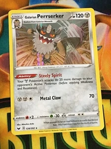 D131 POKEMON TCG SWORD & SHIELD BASE GALARIAN PERRSERKER #128 HOLO NM RARE - Picture 1 of 12