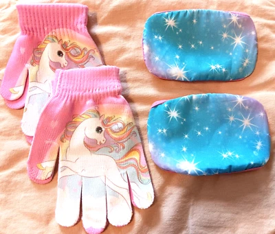 Kid Unicorn Star Fabric Mask and Glove Set Pink Blue White Yellow Green Purple - Image 1 of 4