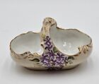 Antique 1890's Haviland France Porcelain Basket, Hand Painted Purple Flowers, 