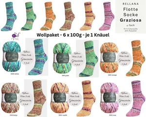 Wollpaket Sockenwolle "Rellana Flotte Socke Graziosa" 6x100g mulesingfrei - Bild 1 von 7