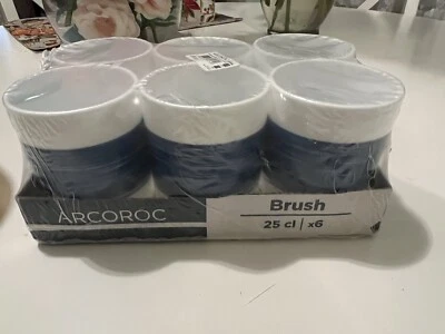 Nuevo lote de 6 tazas Arcoroc Brush Blue Jean 8 1/4 oz azul y blanco Foto 1 de 4