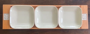 Vtg Pfaltzgraff SIERRA 3 Part 23.5" Wood Tray With Three 6.5" Rectangular Plates - Picture 1 of 9