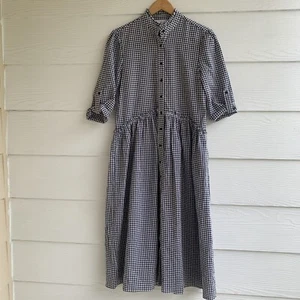 Taylor Tillman Midi Shirt Dress XS Black White Gingham Seersucker Roll Tab - Picture 1 of 10