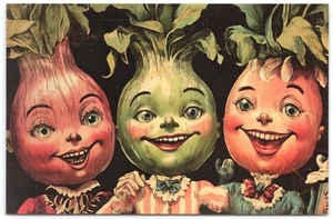 Weird Vegetable People Fantasy Anthropomorphic Modern Halloween Postcard 4x6" - Picture 1 of 2
