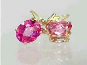 14k Gold Leverback Earrings, Pure Pink Topaz, E107 - Picture 1 of 6