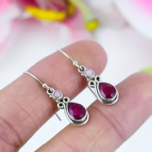 Red Ruby(Simulated),Opal Handmade 925 Sterling Silver Gift Earring 1.25" - Picture 1 of 3