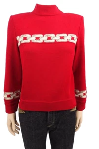 ST. JOHN COLLECTION By Marie Pullover Grau Rot Gold Metallic Kettenmuster Gr. P - Bild 1 von 7