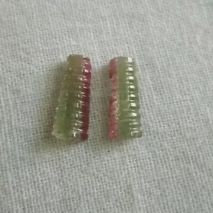 Tourmaline Carving Beautiful Bi-Color 2 Piece 1 Pair 2.40 Cts Natural Gemstone - Picture 1 of 10