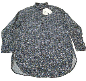 MONKI Floral Blouse Shirt Women’s Size XS Black Boho Button Up Top Botanical - Picture 1 of 12
