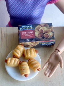 7Pcs Dollhouse Miniature Handmade sausage pastry roll frozen Food ceramic plate - Picture 1 of 5