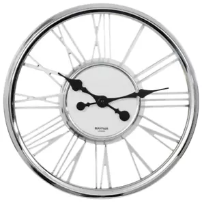 Modern Chrome Mayfair & Co Roman Numeral Round Large 17" Wall Clock - Picture 1 of 4