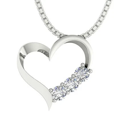 Collar colgante corazón I1 G 0,30 quilates diamante redondo oro blanco 14K 0,60 pulgadas Foto 1 de 4