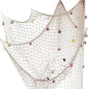Nature Fish Net Wall Decoration with Shells Ocean Themed Wall Hangings Fishin... - Picture 1 of 7