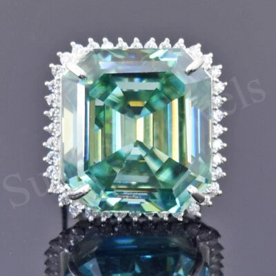 HUGE & RARE 94.35 Ct Certified Asscher Cut Blue Diamond Cocktail Ring 925 Silver - Image 1 of 4
