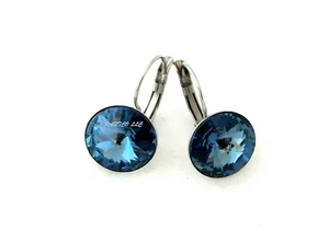 AUSTRIAN CRYSTAL 14MM DENIM,STAINLESS STEEL,LEVER-BACK EARRINGS-SIZE: LARGE - Picture 1 of 9