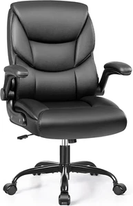 Leather Office Chair - Small PU Ergonomic Desk Chair, Comfy Computer Chair with - Picture 1 of 9