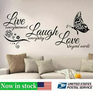 Live Laugh Love Quotes Butterfly Wall Art Stickers Living Room Decal Home Decor - Picture 1 of 12