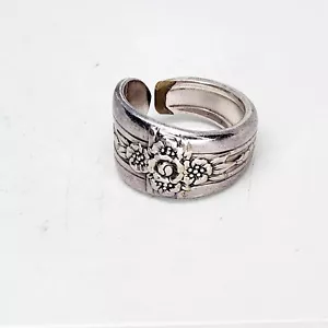 925 Sterling Silver Heavy Plate Large Flower Floral Bouquet Spoon Ring Size 12 - Picture 1 of 6