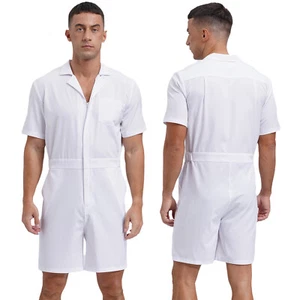 Mens Rompers Jumpsuits Zipper Short Sleeve One Piece Shorts Tracksuits Bodysuit - Picture 1 of 56
