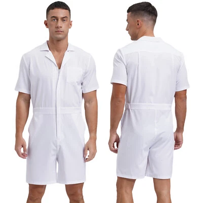 Mens Rompers Jumpsuits Zipper Short Sleeve One Piece Shorts Tracksuits Bodysuit - Image 1 of 4
