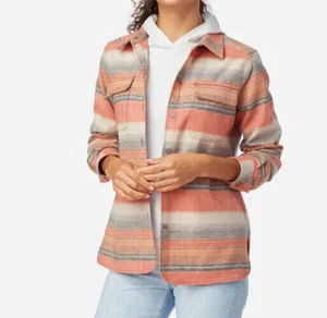 NWT Pendleton CORAL/GRAY/TAN BLANKET STRIPE Washable WOOL BOARD Shirt Women's S - Picture 1 of 9
