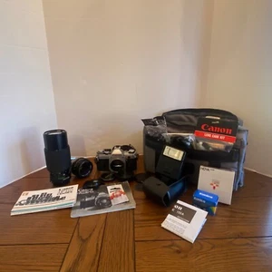 Vtg Canon AE-1 35mm Camera Bundle W/Extra Lense, Bag, Accessories/all Manuals - Picture 1 of 21