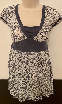 EUC Ladies LARGE Motherhood Maternity INDIGO BLUE & WHITE DENIM LOOK TOP SHIRT - Image 1 of 4