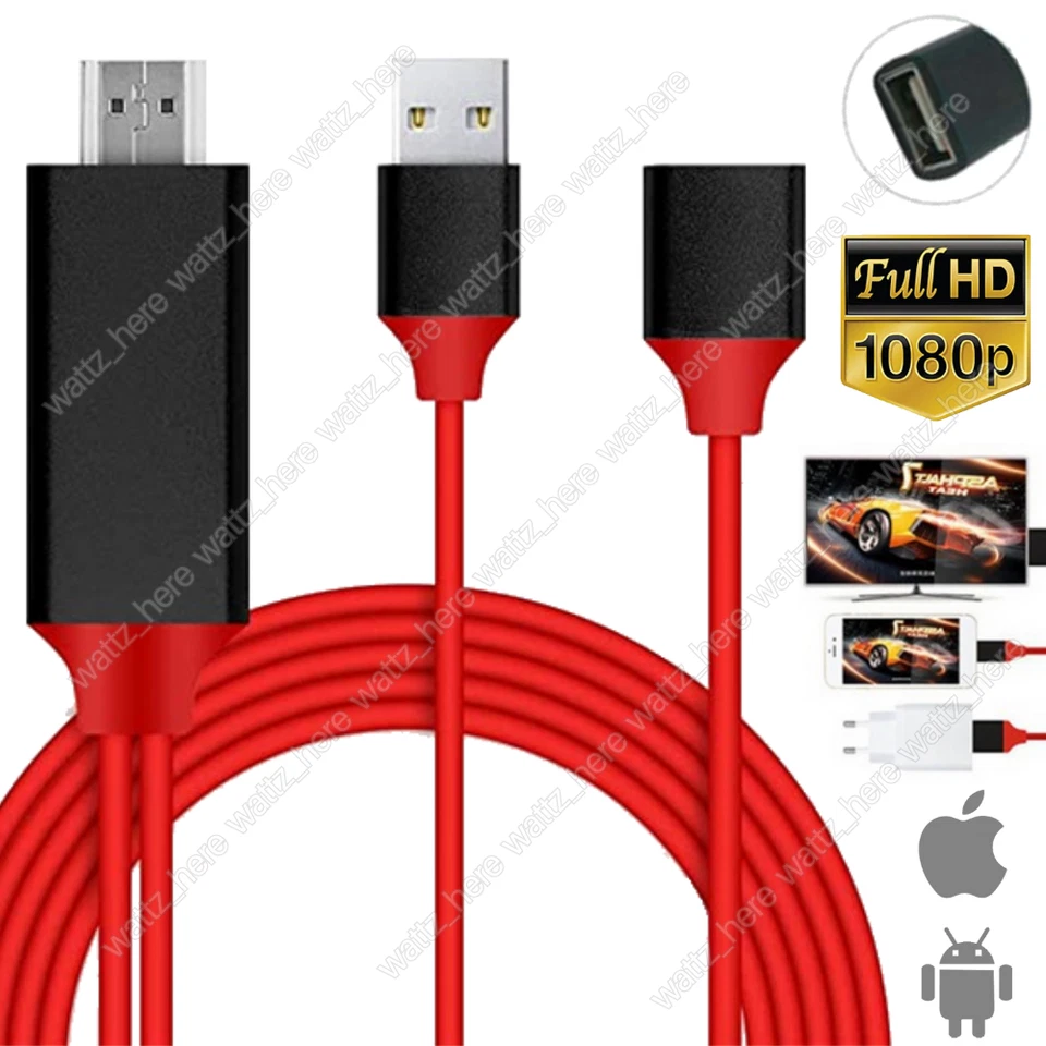1080P HDMI AV HDTV Mirroring Cable Adapter Universal For iPhone Android Type C - Image 1 of 4