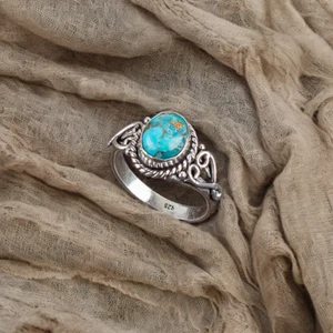 Blue Copper Turquoise Gemstone 925 Sterling Silver Handmade Jewelry Ring Fo Gift - Picture 1 of 3